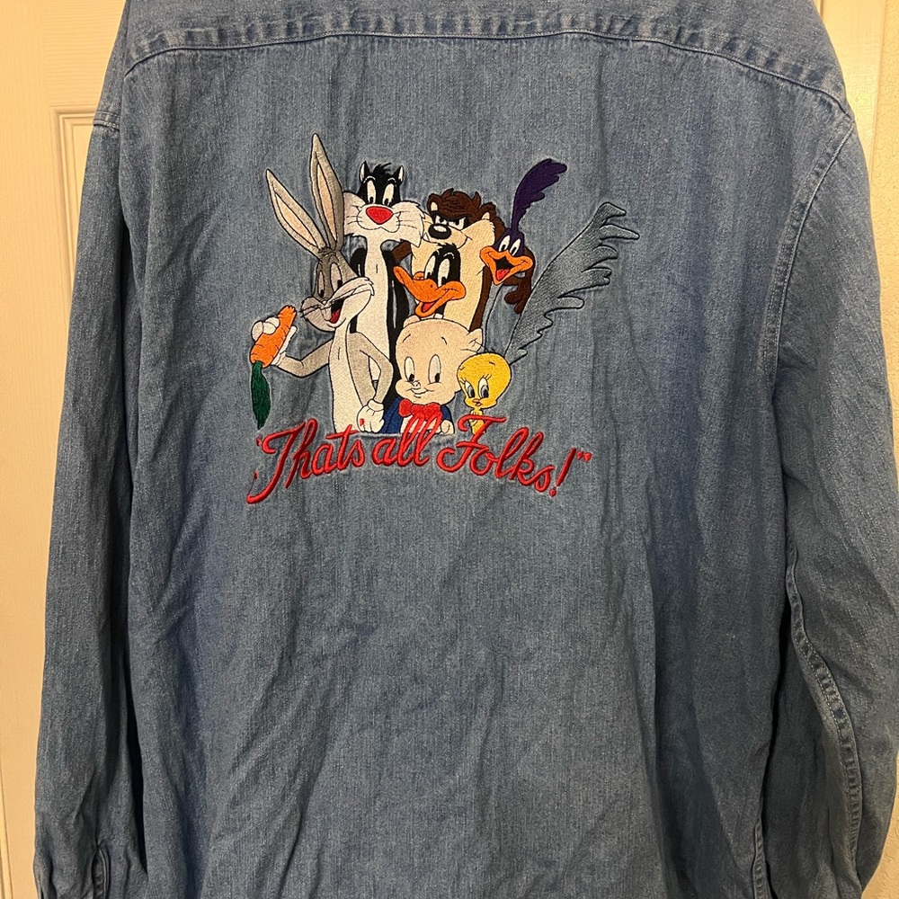90s Looney Tunes Bugs Bunny Blue Denim Shirt XXL
